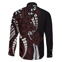 Polynesian Plumeria Floral Tattoo Pattern Family Matching Tank Maxi Dress and Hawaiian Shirt Oxblood Style