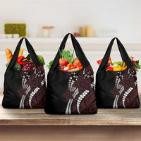 Polynesian Plumeria Floral Tattoo Pattern Grocery Bag Oxblood Style LT9 3-pack One Size Oxblood - Polynesian Pride