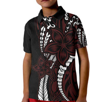 Polynesian Plumeria Floral Tattoo Pattern Kid Polo Shirt Oxblood Style