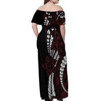 Polynesian Plumeria Floral Tattoo Pattern Off Shoulder Maxi Dress Oxblood Style LT9 - Polynesian Pride
