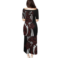 Polynesian Plumeria Floral Tattoo Pattern Puletasi Oxblood Style LT9 - Polynesian Pride