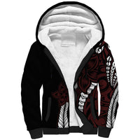 Polynesian Plumeria Floral Tattoo Pattern Sherpa Hoodie Oxblood Style LT9 Unisex Oxblood - Polynesian Pride