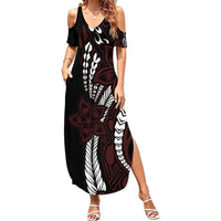 Polynesian Plumeria Floral Tattoo Pattern Summer Maxi Dress Oxblood Style LT9 Women Oxblood - Polynesian Pride