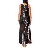Polynesian Plumeria Floral Tattoo Pattern Tank Maxi Dress Oxblood Style LT9 - Polynesian Pride