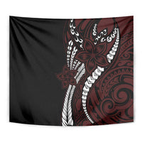 Polynesian Plumeria Floral Tattoo Pattern Tapestry Oxblood Style