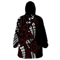 Polynesian Plumeria Floral Tattoo Pattern Wearable Blanket Hoodie Oxblood Style LT9 - Polynesian Pride