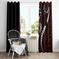 Polynesian Plumeria Floral Tattoo Pattern Window Curtain Oxblood Style LT9 - Polynesian Pride