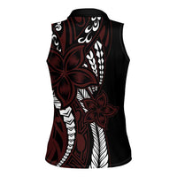 Polynesian Plumeria Floral Tattoo Pattern Women Sleeveless Polo Shirt Oxblood Style