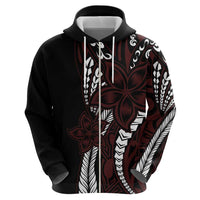 Polynesian Plumeria Floral Tattoo Pattern Zip Hoodie Oxblood Style