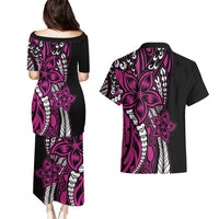 Polynesian Plumeria Floral Tattoo Pattern Couples Matching Puletasi and Hawaiian Shirt Pink Style LT9 - Polynesian Pride