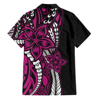 Polynesian Plumeria Floral Tattoo Pattern Family Matching Long Sleeve Bodycon Dress and Hawaiian Shirt Pink Style LT9 - Polynesian Pride