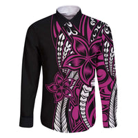 Polynesian Plumeria Floral Tattoo Pattern Family Matching Off The Shoulder Long Sleeve Dress and Hawaiian Shirt Pink Style