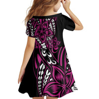 Polynesian Plumeria Floral Tattoo Pattern Family Matching Off Shoulder Short Dress and Hawaiian Shirt Pink Style