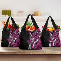 Polynesian Plumeria Floral Tattoo Pattern Grocery Bag Pink Style LT9 3-pack One Size Pink - Polynesian Pride