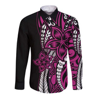 Polynesian Plumeria Floral Tattoo Pattern Long Sleeve Button Shirt Pink Style LT9 Unisex Pink - Polynesian Pride