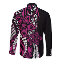 Polynesian Plumeria Floral Tattoo Pattern Long Sleeve Button Shirt Pink Style LT9 - Polynesian Pride