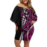 Polynesian Plumeria Floral Tattoo Pattern Off Shoulder Short Dress Pink Style LT9 Women Pink - Polynesian Pride