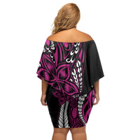 Polynesian Plumeria Floral Tattoo Pattern Off Shoulder Short Dress Pink Style LT9 - Polynesian Pride