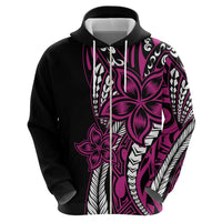 Polynesian Plumeria Floral Tattoo Pattern Zip Hoodie Pink Style