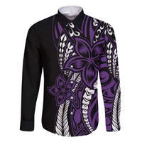 Polynesian Plumeria Floral Tattoo Pattern Family Matching Off Shoulder Short Dress and Hawaiian Shirt Purple Style
