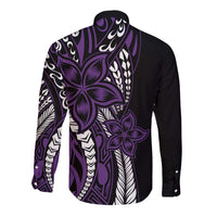 Polynesian Plumeria Floral Tattoo Pattern Long Sleeve Button Shirt Purple Style