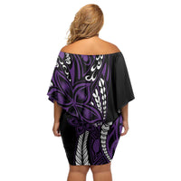 Polynesian Plumeria Floral Tattoo Pattern Off Shoulder Short Dress Purple Style LT9 - Polynesian Pride