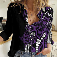 Polynesian Plumeria Floral Tattoo Pattern Women Casual Shirt Purple Style