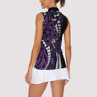 Polynesian Plumeria Floral Tattoo Pattern Women Sleeveless Polo Shirt Purple Style