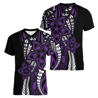 Polynesian Plumeria Floral Tattoo Pattern Women V-Neck T-Shirt Purple Style