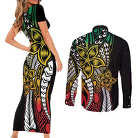 Polynesian Plumeria Floral Tattoo Pattern Couples Matching Short Sleeve Bodycon Dress and Long Sleeve Button Shirt Reggae Style LT9 - Polynesian Pride