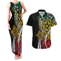 Polynesian Plumeria Floral Tattoo Pattern Couples Matching Tank Maxi Dress and Hawaiian Shirt Reggae Style LT9 Reggae - Polynesian Pride