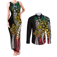 Polynesian Plumeria Floral Tattoo Pattern Couples Matching Tank Maxi Dress and Long Sleeve Button Shirt Reggae Style LT9 Reggae - Polynesian Pride