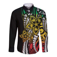 Polynesian Plumeria Floral Tattoo Pattern Long Sleeve Button Shirt Reggae Style LT9 Unisex Reggae - Polynesian Pride