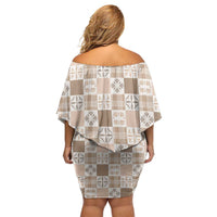 Hawaiian Palaka Quilt Pattern Family Matching Off Shoulder Short Dress and Hawaiian Shirt Hawaii Culture Bird of Paradise Exotic Motif - Polynesian Pride