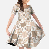 Hawaiian Palaka Quilt Pattern Family Matching Short Sleeve Bodycon Dress and Hawaiian Shirt Hawaii Culture Bird of Paradise Exotic Motif - Polynesian Pride