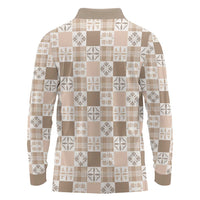 Hawaiian Palaka Quilt Pattern Long Sleeve Polo Shirt Hawaii Culture Bird of Paradise Exotic Motif - Polynesian Pride