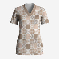Hawaiian Palaka Quilt Pattern Scrub Top Hawaii Culture Bird of Paradise Exotic Motif LT9 Adult Beige - Polynesian Pride