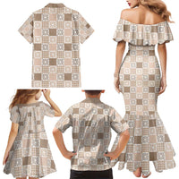 Hawaiian Palaka Quilt Pattern Family Matching Mermaid Dress and Hawaiian Shirt Hawaii Culture Honu Turtle - Polynesian Pride