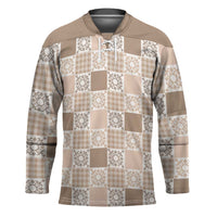 Hawaiian Palaka Quilt Pattern Hockey Jersey Hawaii Culture Honu Turtle LT9 Unisex Beige - Polynesian Pride