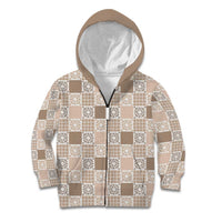 Hawaiian Palaka Quilt Pattern Kid Hoodie Hawaii Culture Honu Turtle LT9 Zip Hoodie Beige - Polynesian Pride