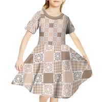 Hawaiian Palaka Quilt Pattern Kid Short Sleeve Dress Hawaii Culture Honu Turtle - Polynesian Pride