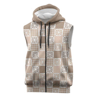 Hawaiian Palaka Quilt Pattern Sleeveless Zip Hoodie Hawaii Culture Honu Turtle LT9 Beige - Polynesian Pride