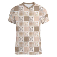 Hawaiian Palaka Quilt Pattern Women V-Neck T-Shirt Hawaii Culture Honu Turtle - Polynesian Pride