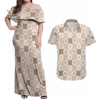 Hawaiian Palaka Quilt Pattern Couples Matching Off Shoulder Maxi Dress and Hawaiian Shirt Hawaii Culture Pineapple - Polynesian Pride