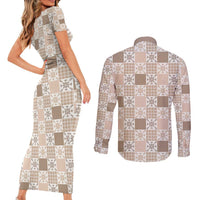 Hawaiian Palaka Quilt Pattern Couples Matching Short Sleeve Bodycon Dress and Long Sleeve Button Shirt Hawaii Culture Pineapple - Polynesian Pride