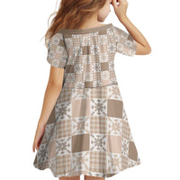 Hawaiian Palaka Quilt Pattern Kid Short Sleeve Dress Hawaii Culture Pineapple - Polynesian Pride