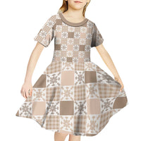 Hawaiian Palaka Quilt Pattern Kid Short Sleeve Dress Hawaii Culture Pineapple - Polynesian Pride