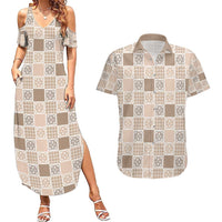 Hawaiian Palaka Quilt Pattern Couples Matching Summer Maxi Dress and Hawaiian Shirt Hawaii Culture Tropical Flowers Mix - Polynesian Pride