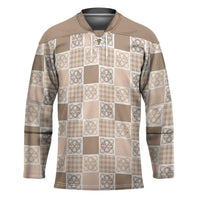 Hawaiian Palaka Quilt Pattern Hockey Jersey Hawaii Culture Tropical Flowers Mix LT9 Unisex Beige - Polynesian Pride