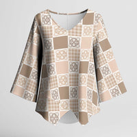 Hawaiian Palaka Quilt Pattern Kimono Sleeve Blouse Hawaii Culture Tropical Flowers Mix - Polynesian Pride